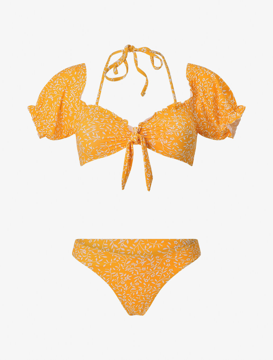 Bikini à manches courtes à imprimé fleuri - Jaune - 4