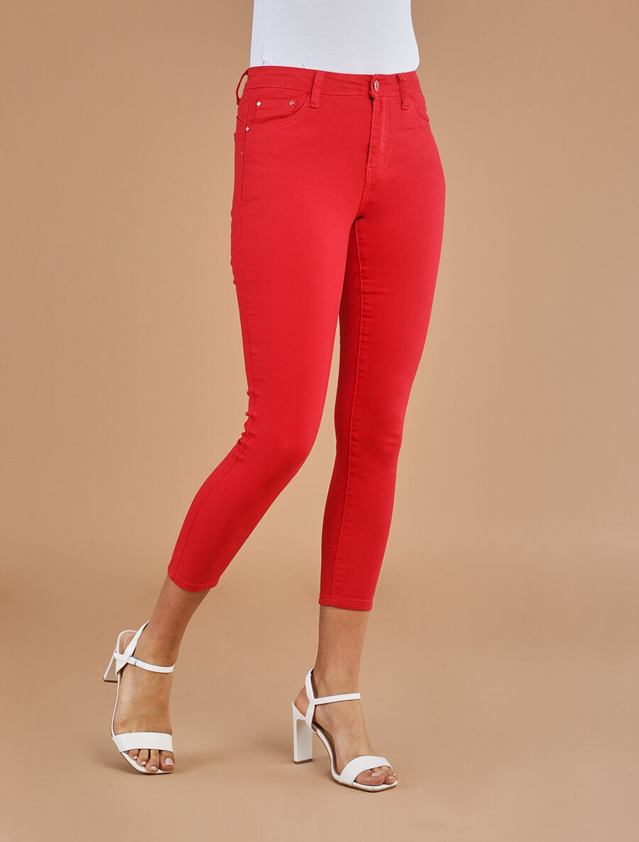 Jean skinny uni push up taille standard - Rouge - 4