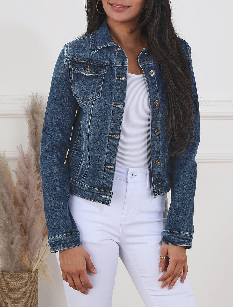 Veste en jean droite - Bleu - 4