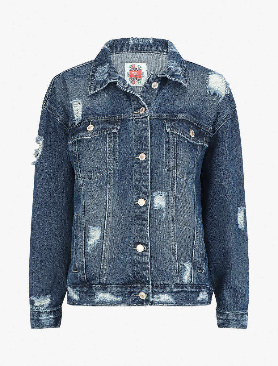 Veste en jean déchiré oversize - Bleu - 4