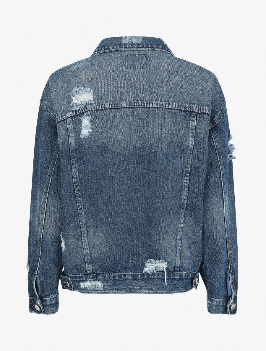 Veste en jean déchiré oversize - Bleu - 2