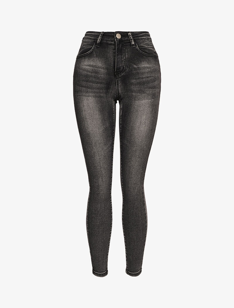 Jeans skinny à coutures contrastantes sur les poches arrières - Gris foncé - 1