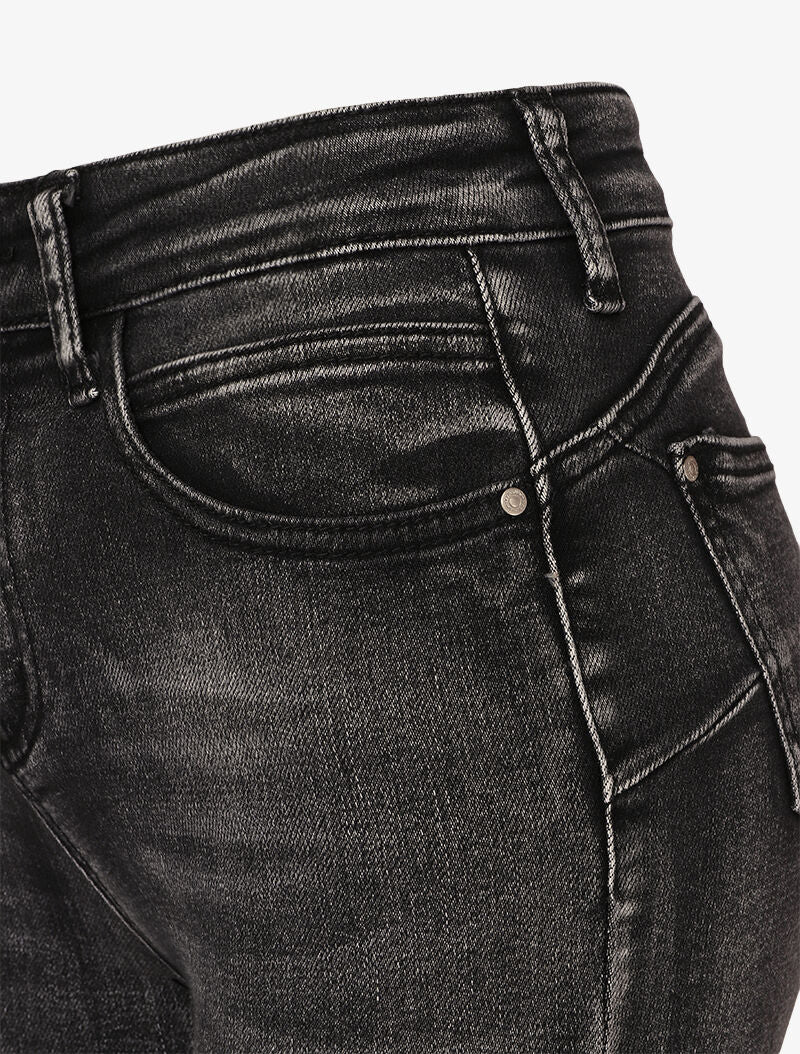 Jeans skinny à coutures contrastantes sur les poches arrières - Gris foncé - 3