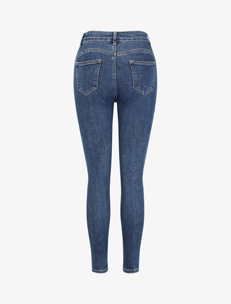 Jean slim taille haute - Bleu - 2