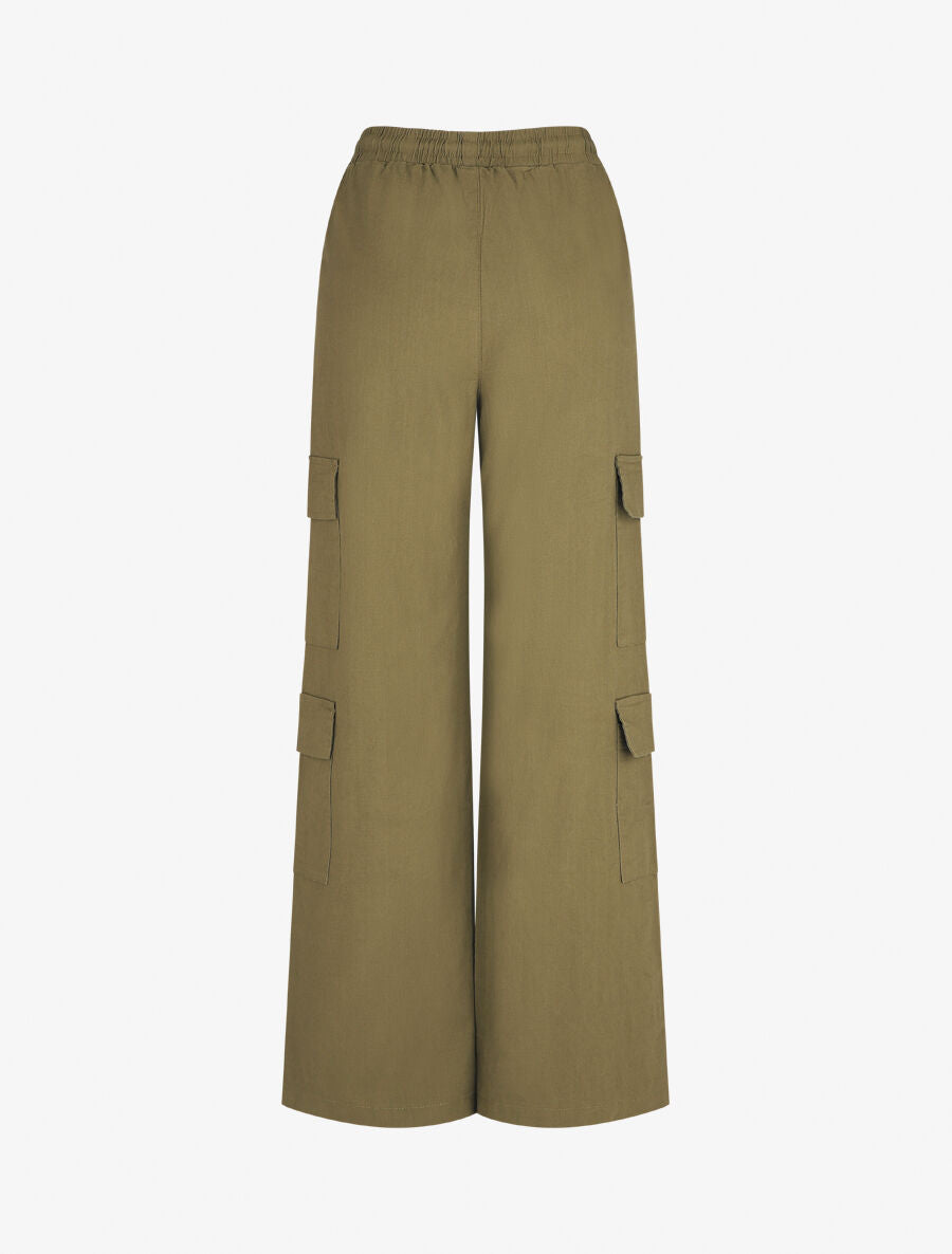 Pantalon cargo taille haute coupe droite - Kaki - 2