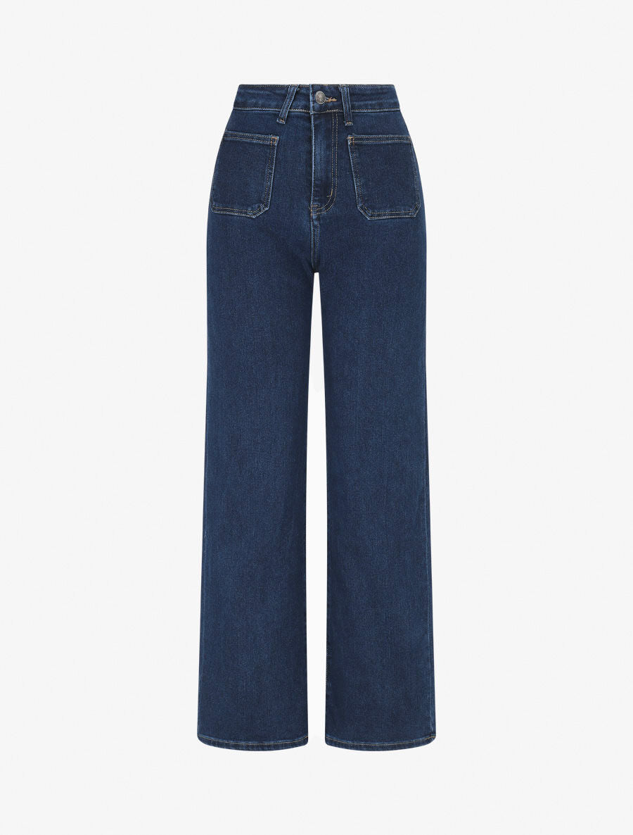 Jean wide leg taille haute coupe droite - Bleu - 1