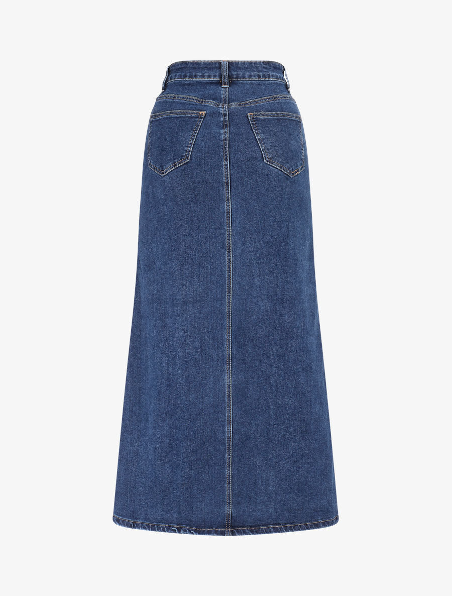 Jupe mi-longue en jean à taille haute - Bleu - 2