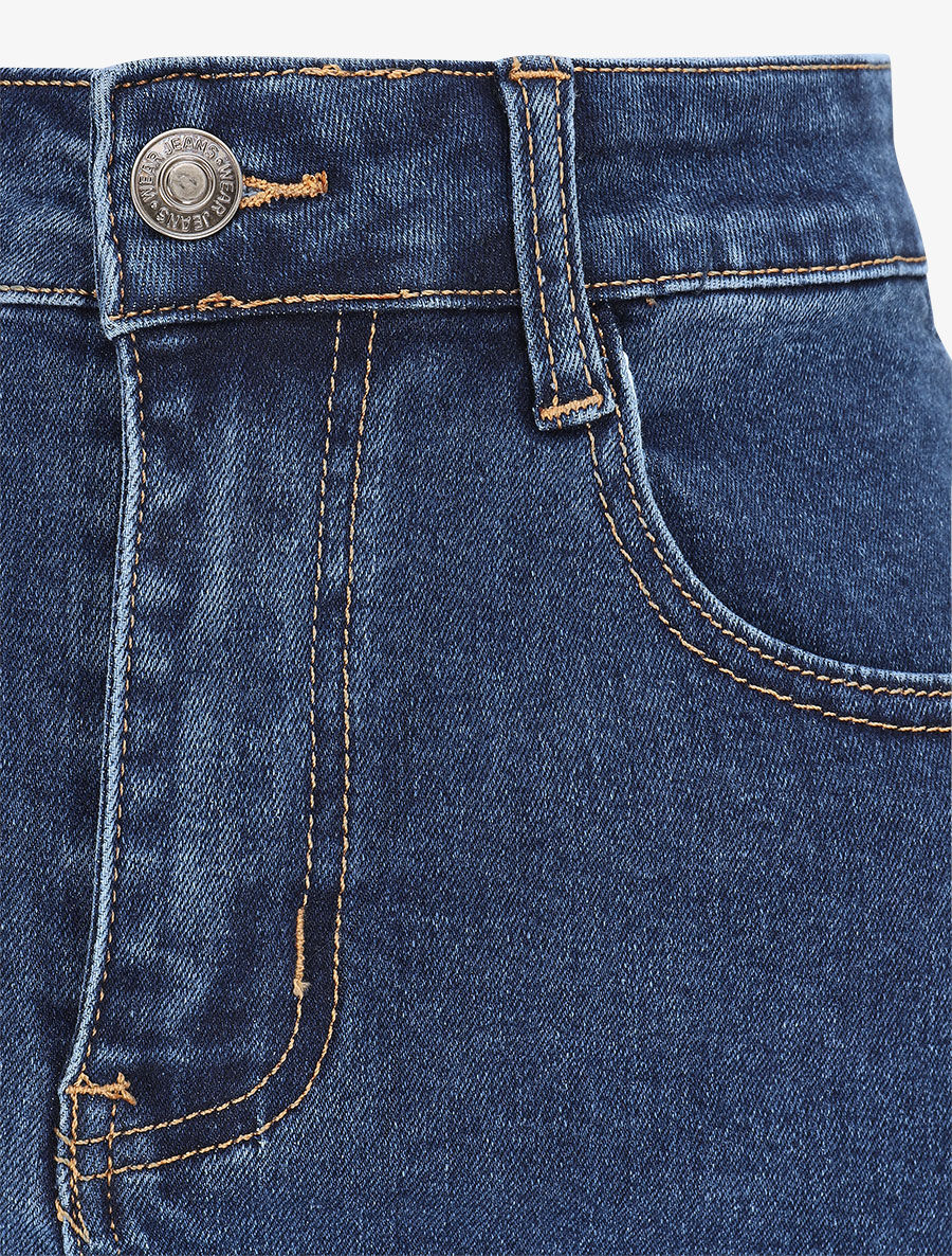 Jupe mi-longue en jean à taille haute - Bleu - 3