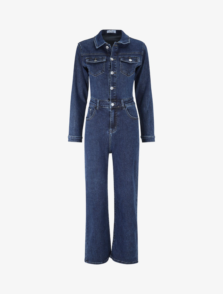 Combinaison en jean droite - Denim foncé - 1