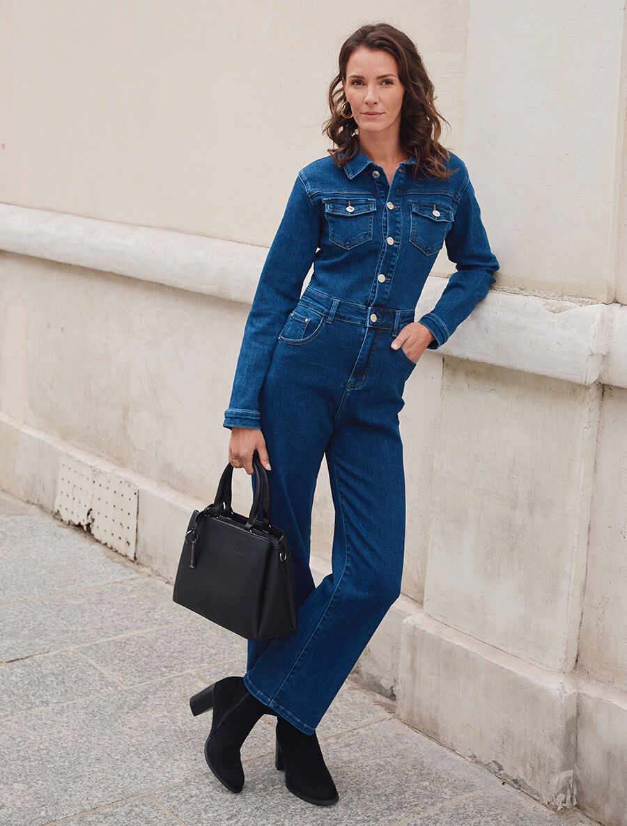 Combinaison en jean droite - Denim foncé - 4