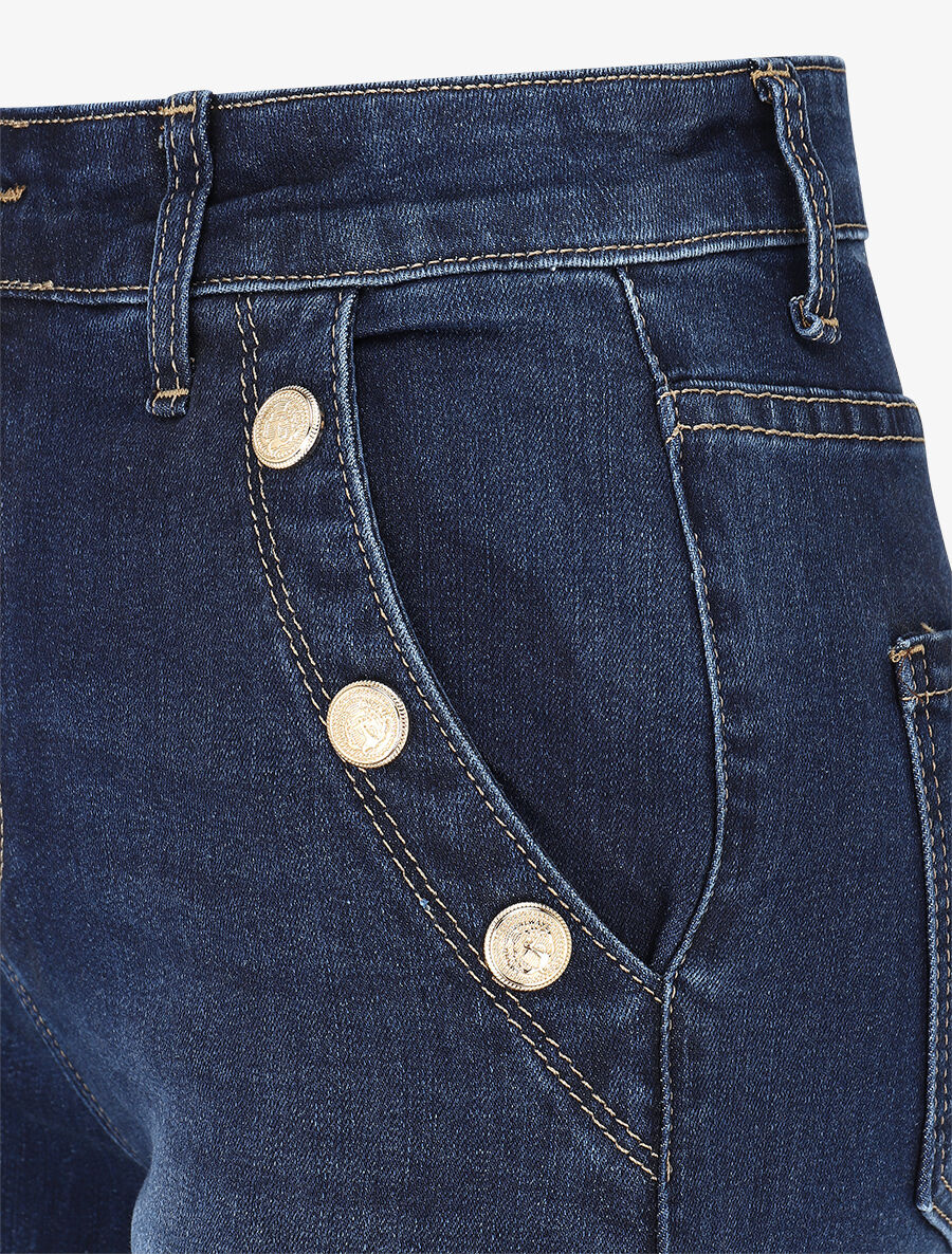 Jean standard à boutons décoratifs coupe flare - Bleu - 3
