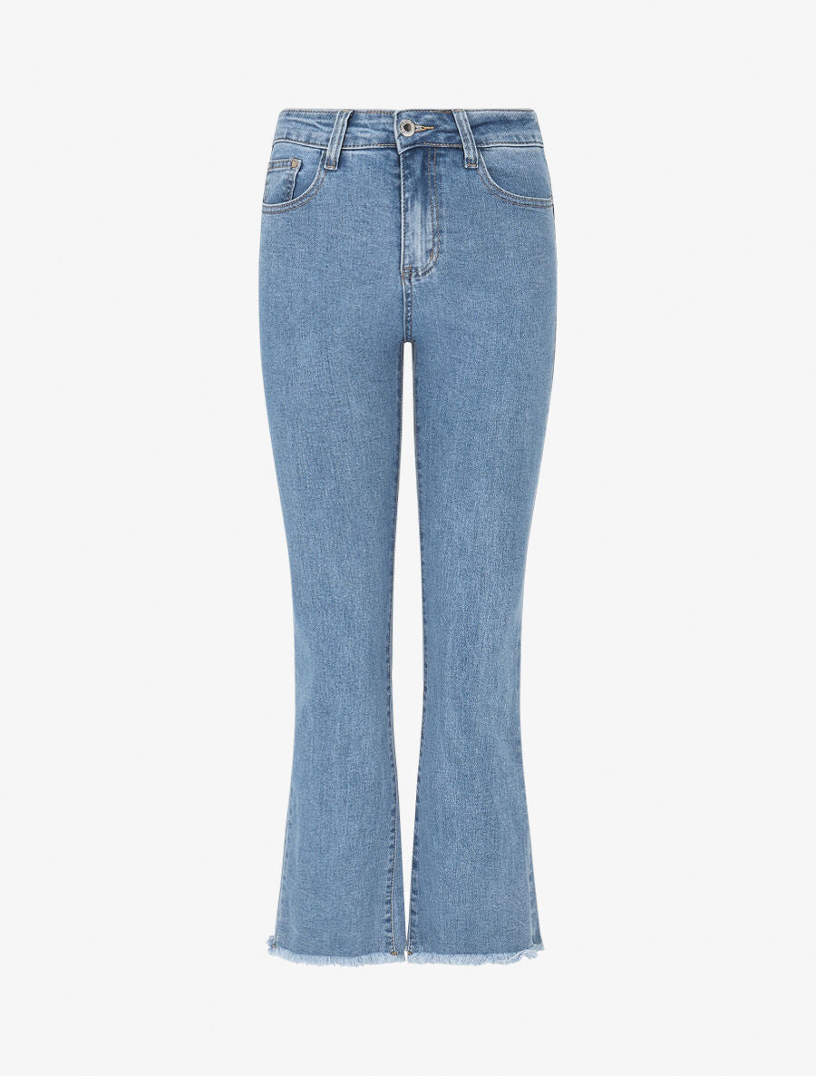 Jean à bords effilochés coupe flare - Bleu - 4