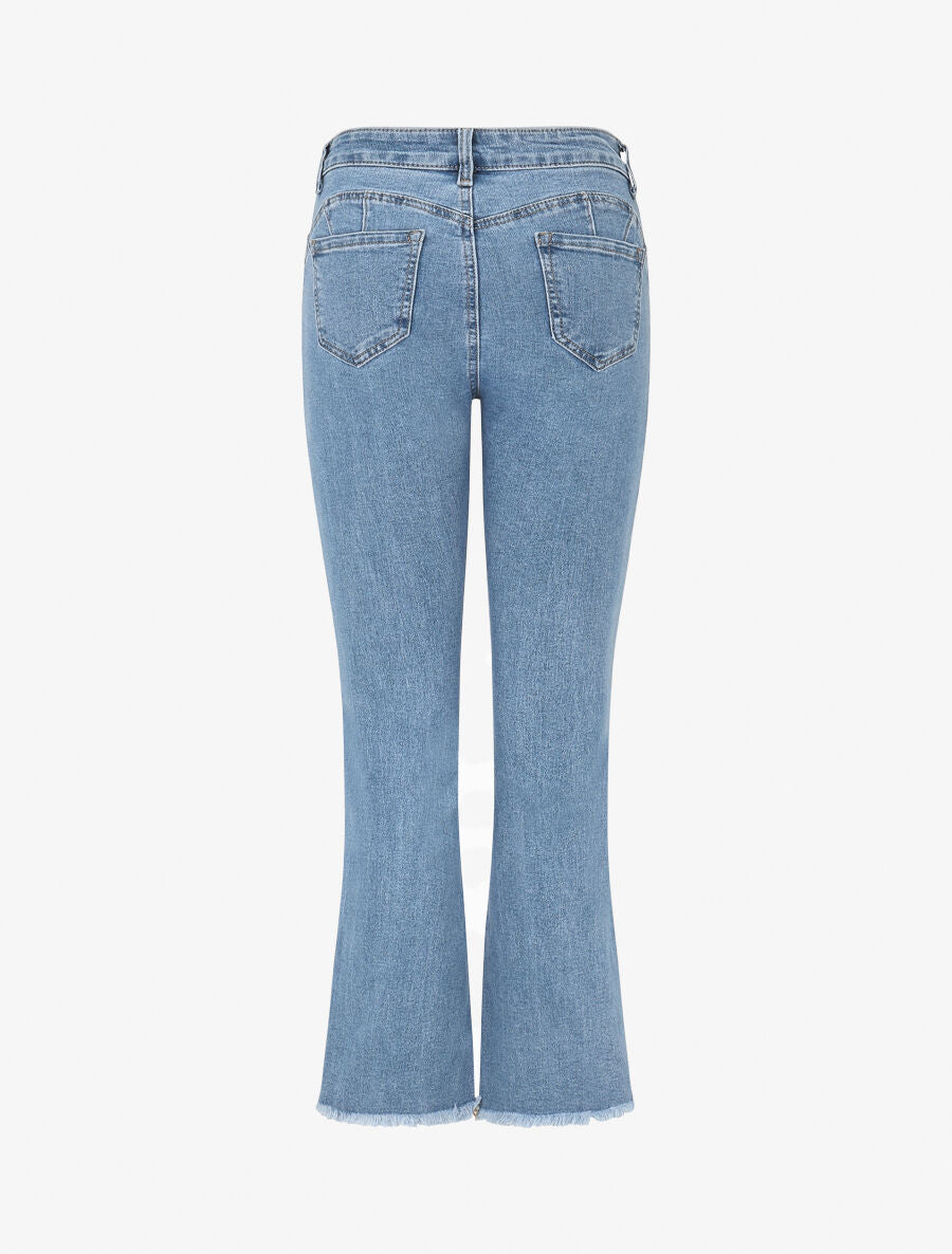 Jean à bords effilochés coupe flare - Bleu - 2