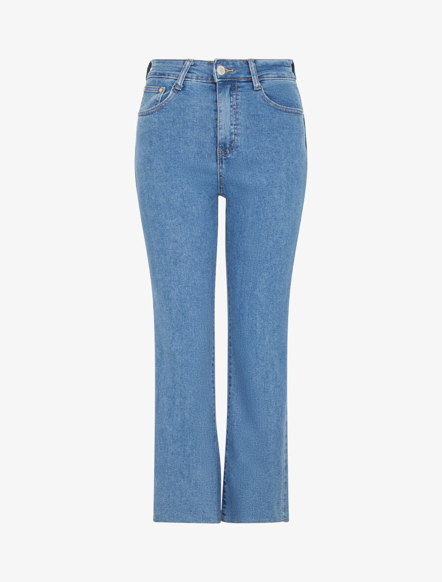 Jean droit bords francs taille haute - Bleu clair - 1