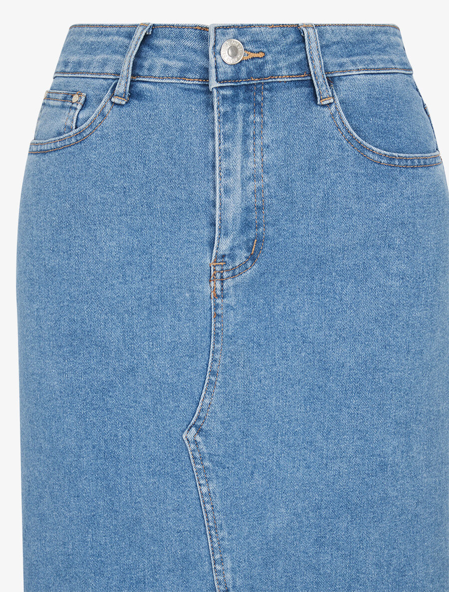 Jupe midi droite en jean - Bleu clair - 3