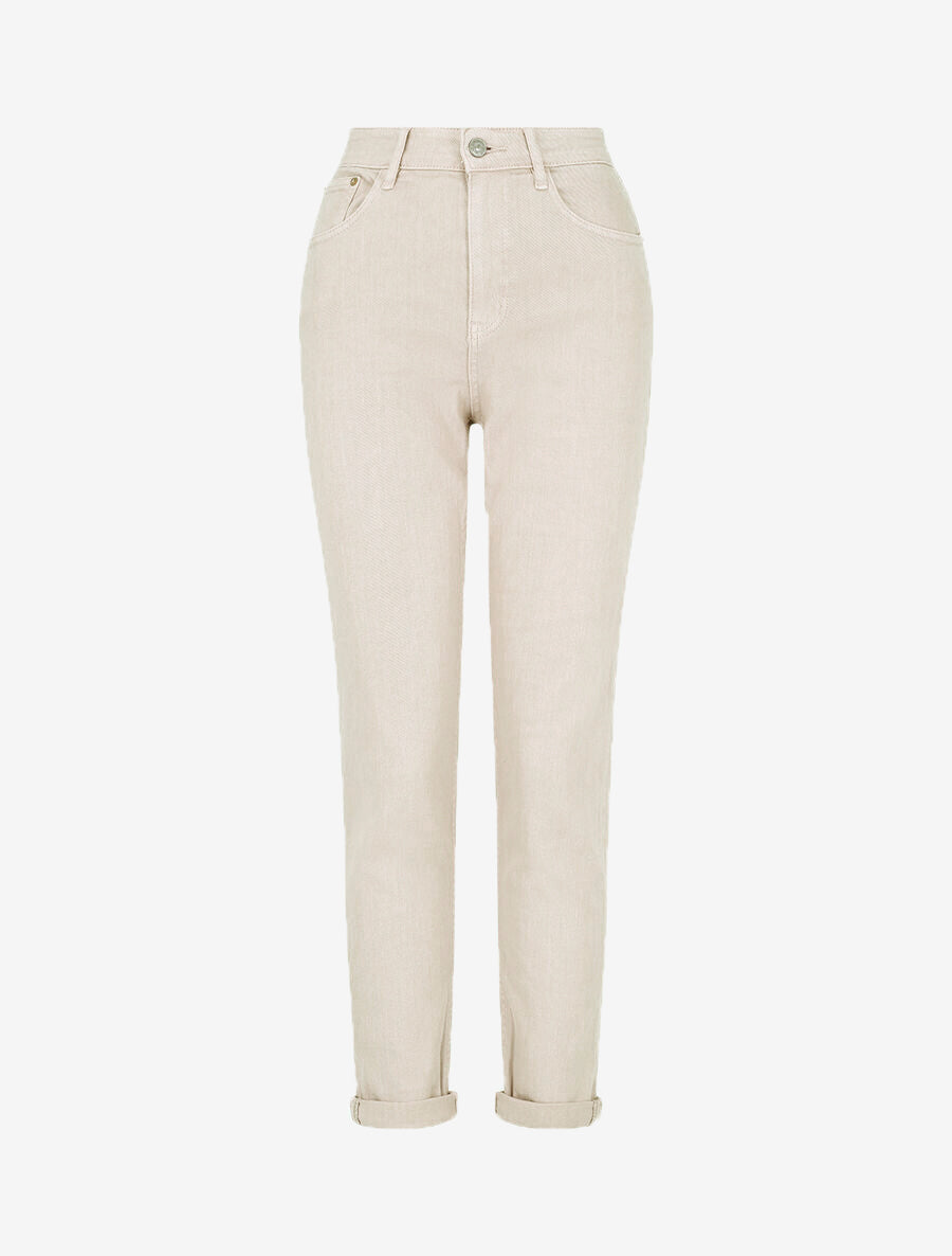 Jean à revers coupe droite - Beige - 1