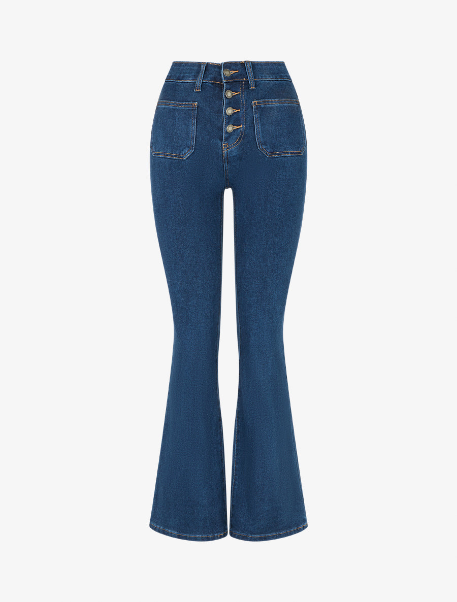 Jean à taille haute coupe flare - Bleu - 1