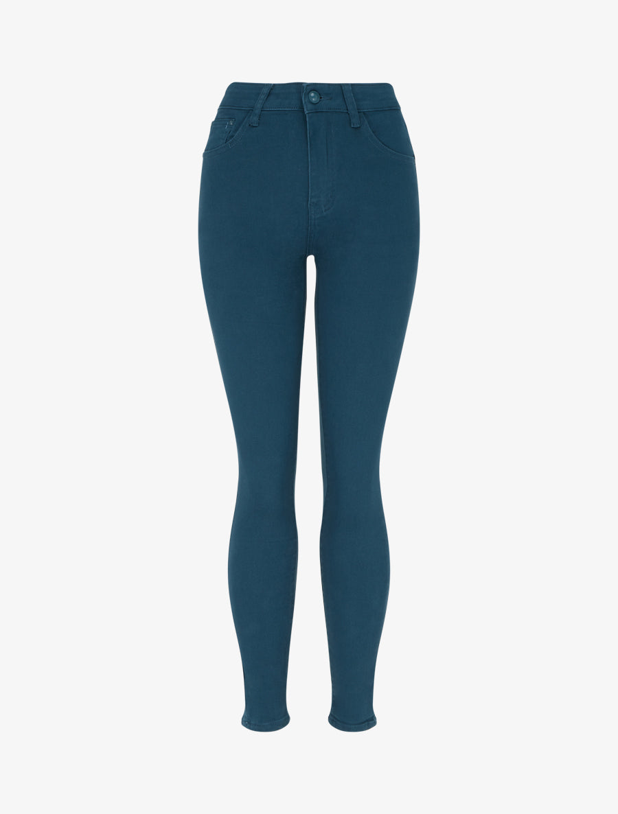 Jean skinny uni taille haute - Bleu canard - 1