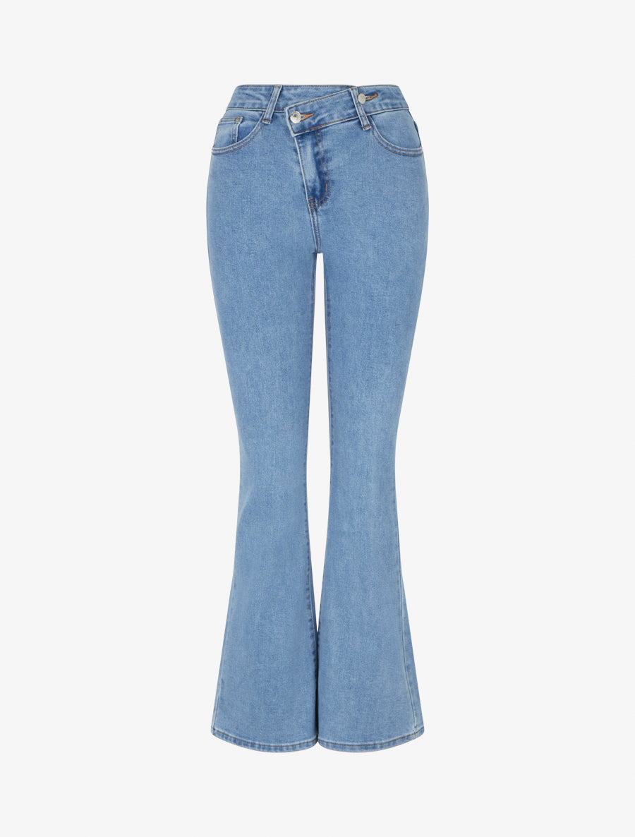 Jean flare push-up à boutonnage croisé - Bleu clair - 1