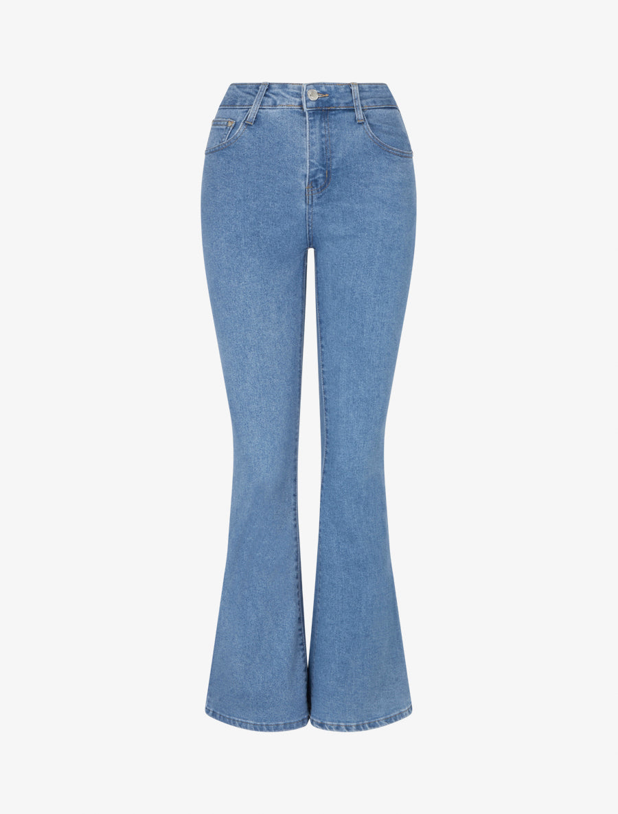 Jean flare stretch taille haute - Bleu - 1