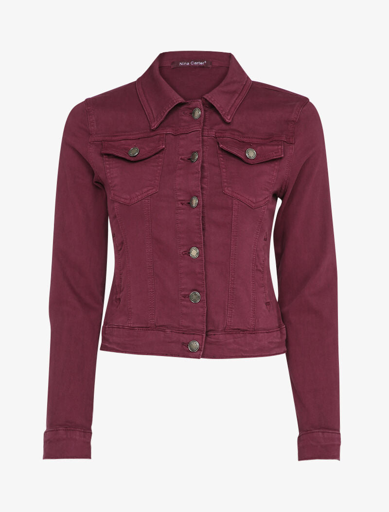 Veste en jean unie - Lie de vin - 3