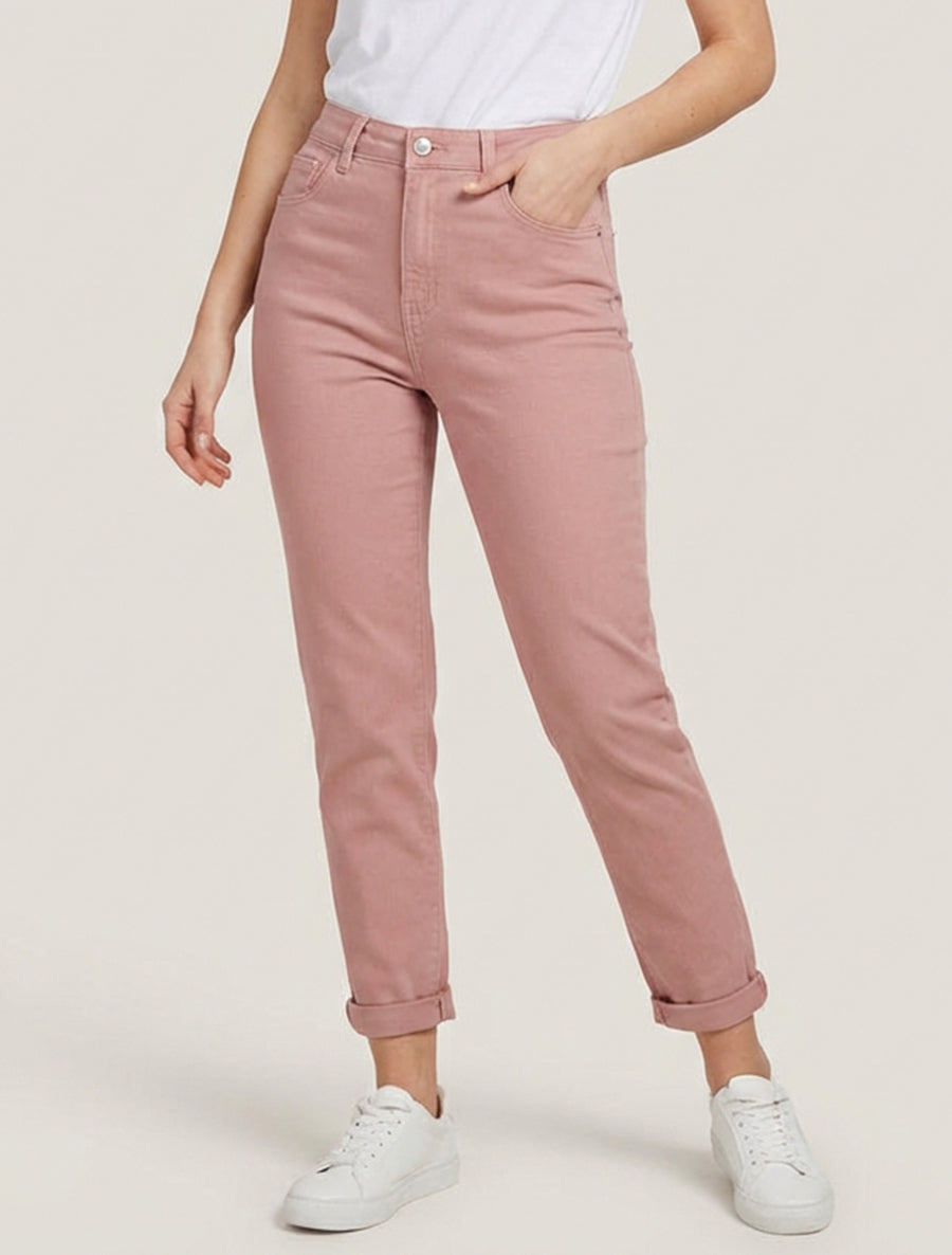 Jean mit hoher Taille - Altrosa
