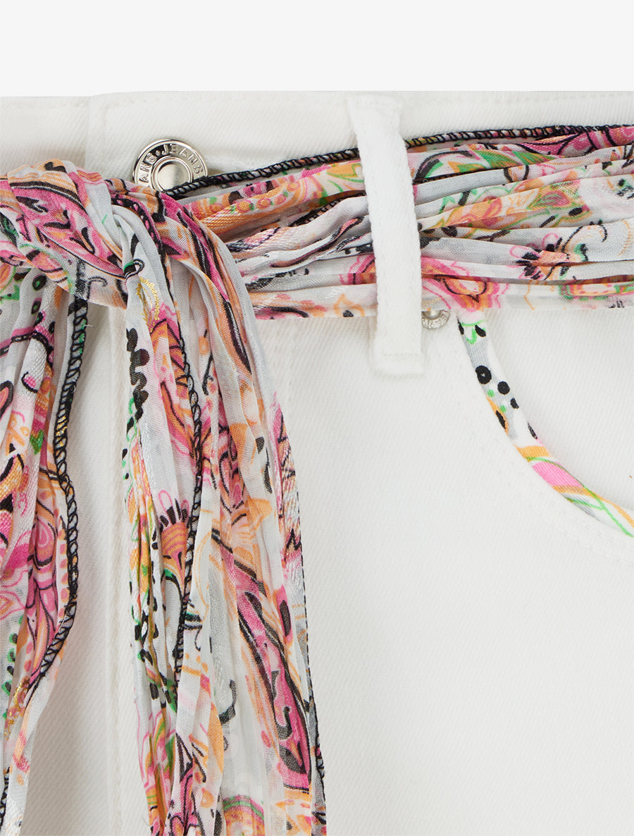 Hoch taillierte Slim-Jeans mit Ziertaschen - Weiß