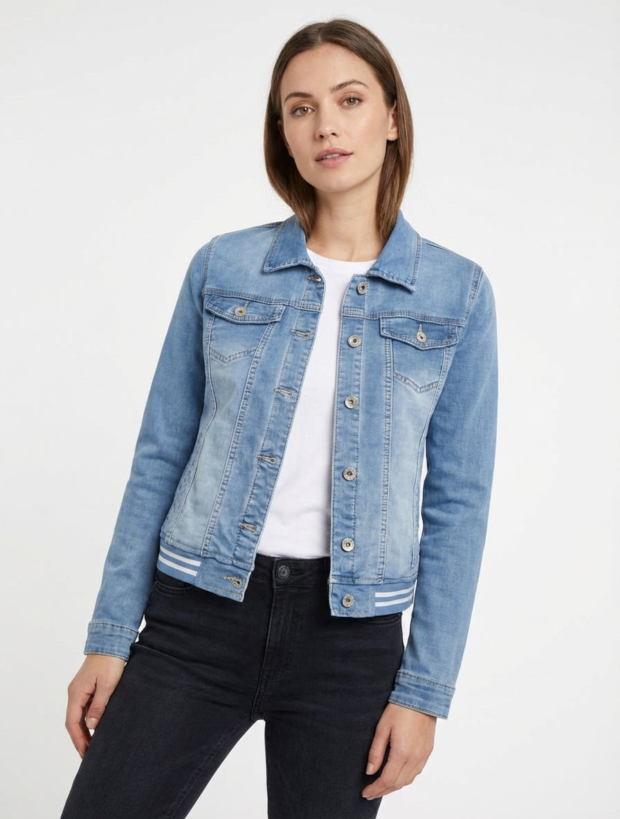 Jeansjacke mit elastischen Bündchen - Blau