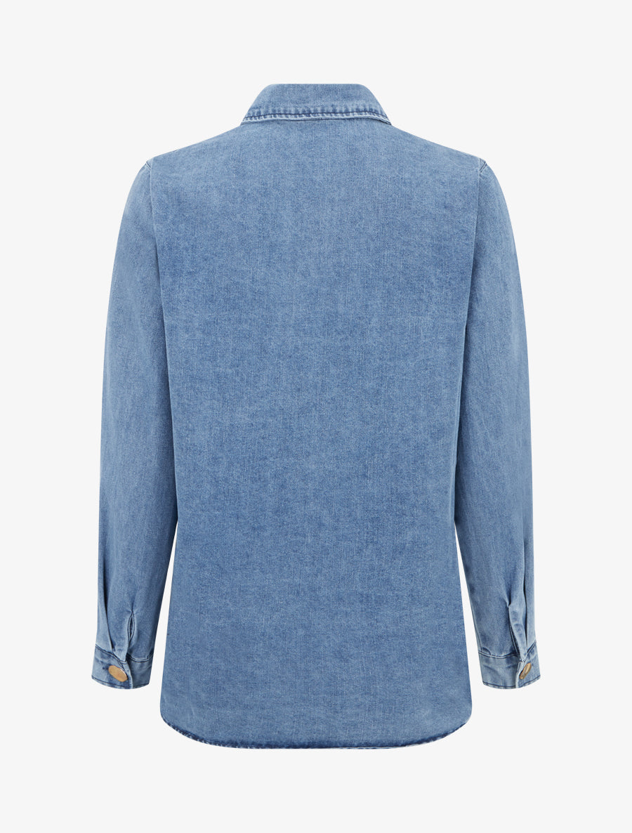 Chemise en jean droite à boutons stylisés - Bleu - 2