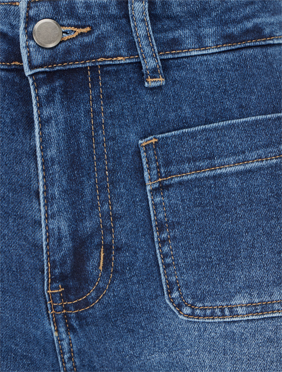 Jean wide leg taille haute à poches plaquées - Bleu denim - 3