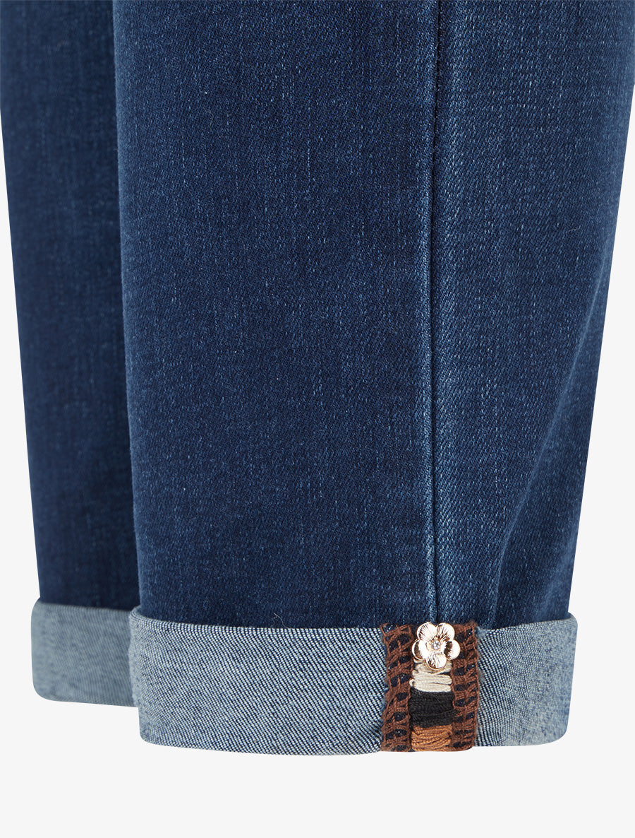 Jean slim à ceinture graphique et bords à ourlet - Bleu denim - 3