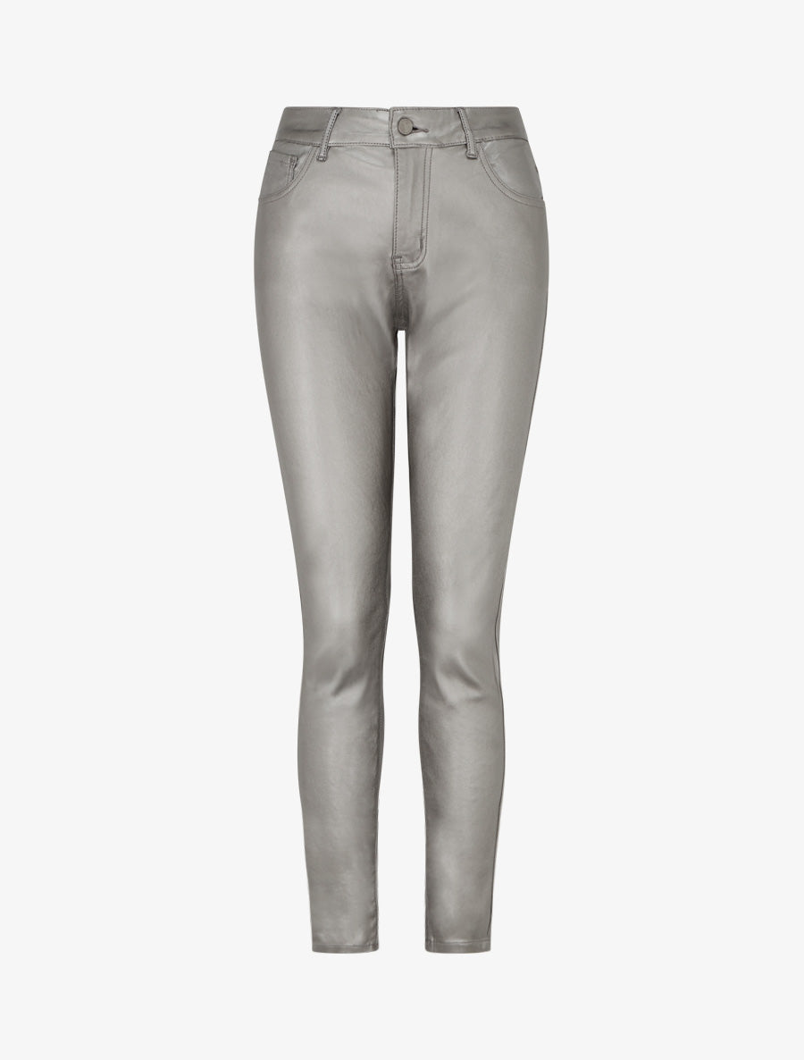 Pantalon slim en simili effet enduit - Gris taupe - 1