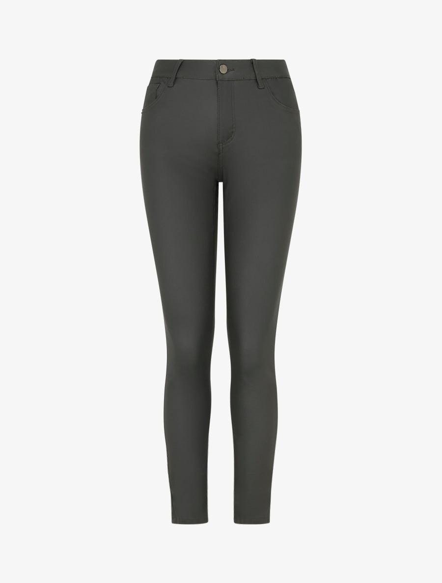 Pantalon slim en simili effet enduit - Kaki foncé - 1