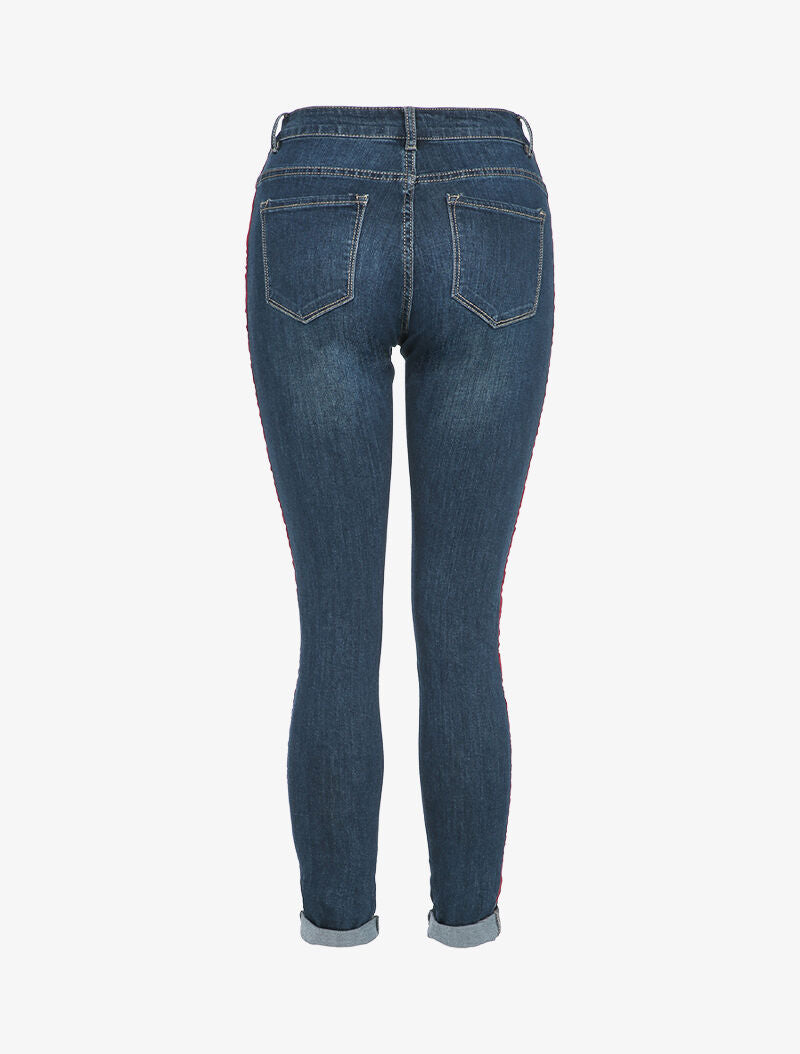 Jean slim à bandes contrastantes - Bleu denim - 2
