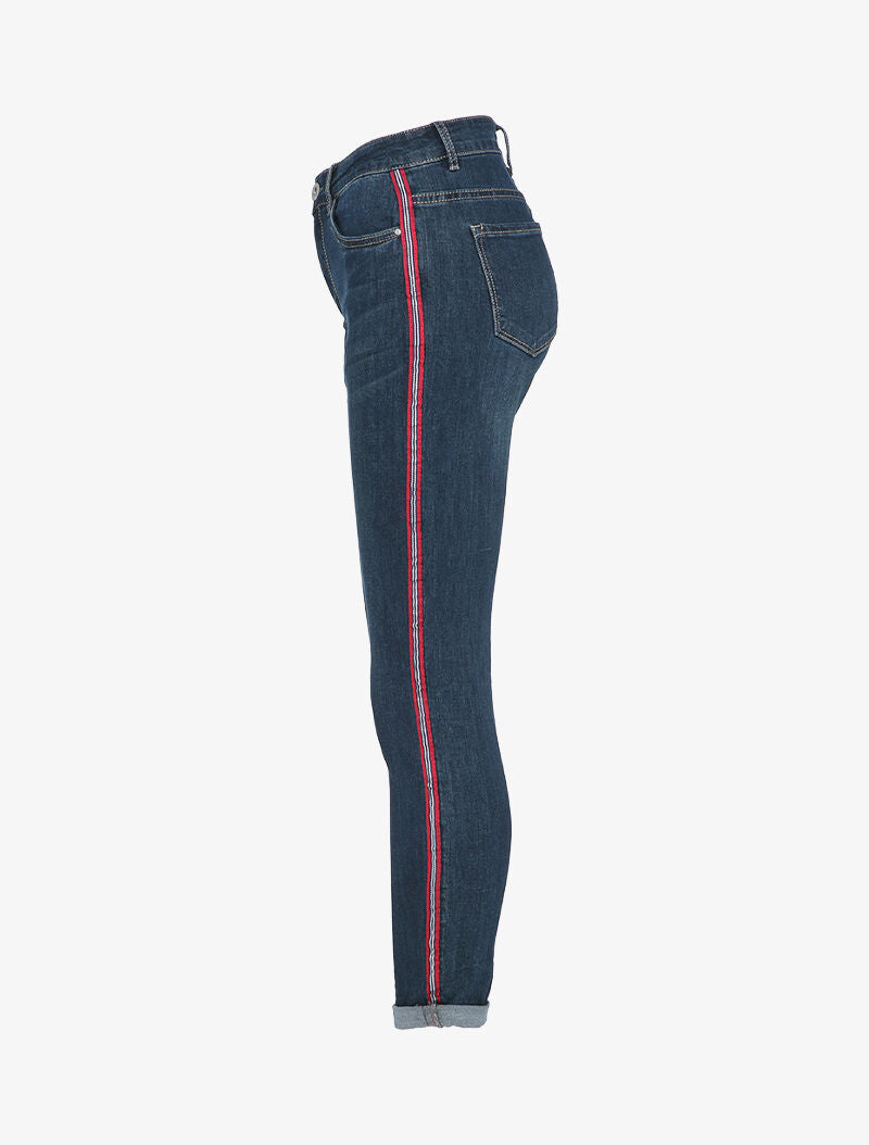 Jean slim à bandes contrastantes - Bleu denim - 3