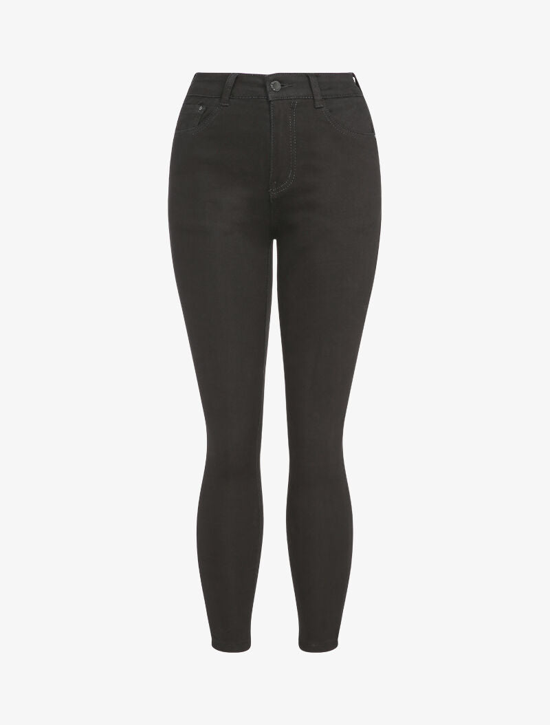 Jean skinny uni à taille haute - Noir - 1