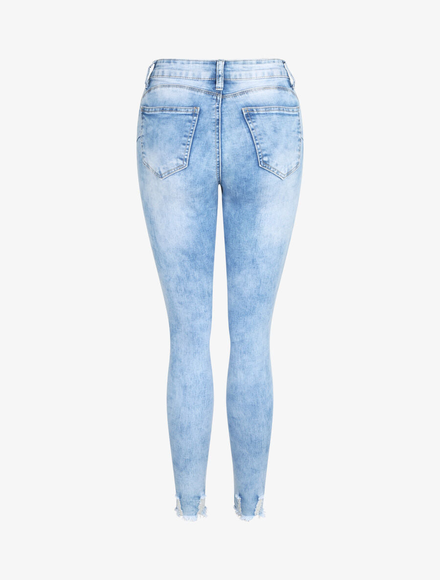 Jean push up ultra skinny à bords griffés - Bleu clair - 2
