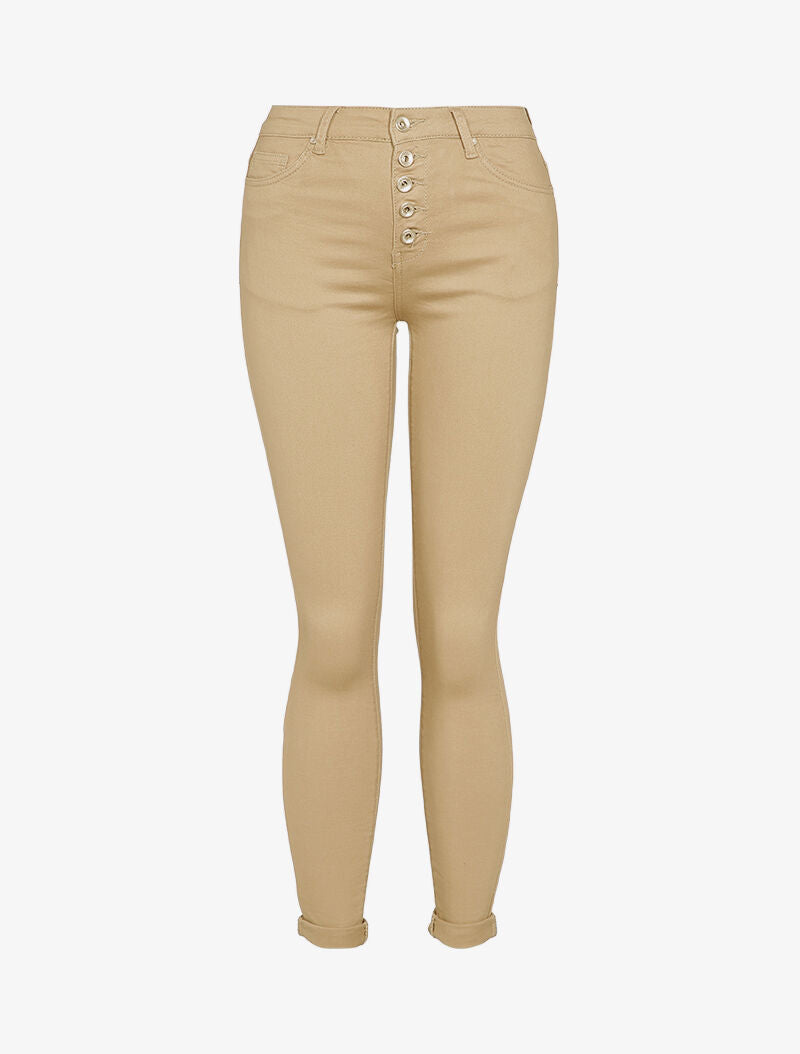 Jean slim à boutonnière - Beige - 1