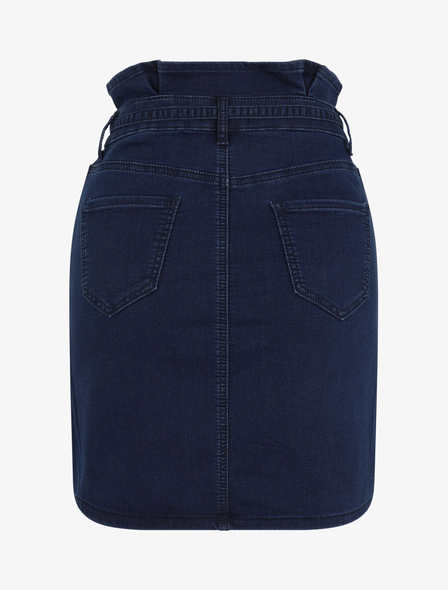 Jupe en jean à taille haute volantée - Marine - 2