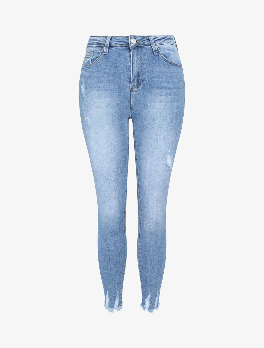 Jean push up coupe skinny à éraflures - Bleu denim - 1