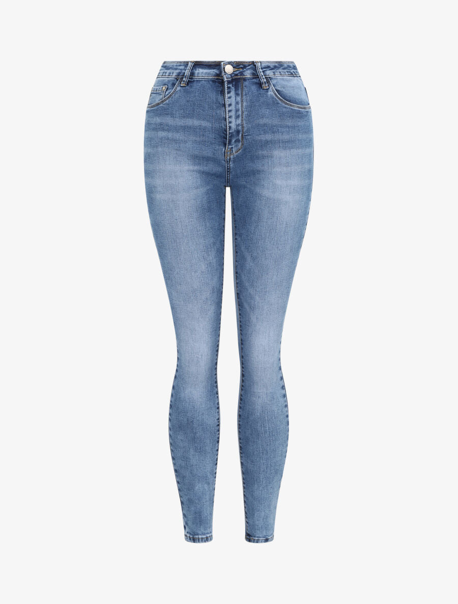 Jean skinny à taille haute délavé - Bleu clair - 1