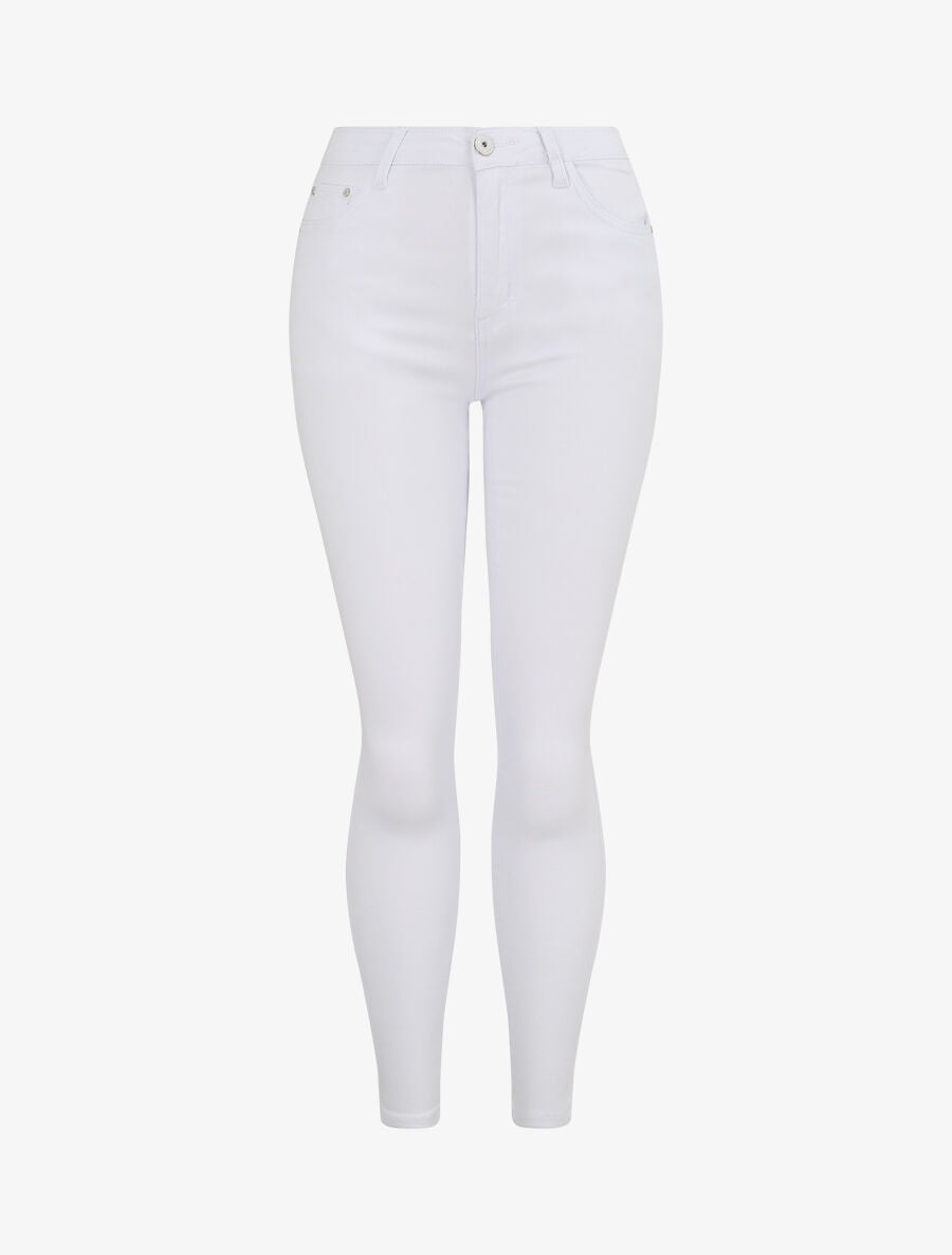 Jean skinny uni à taille haute - Blanc - 4