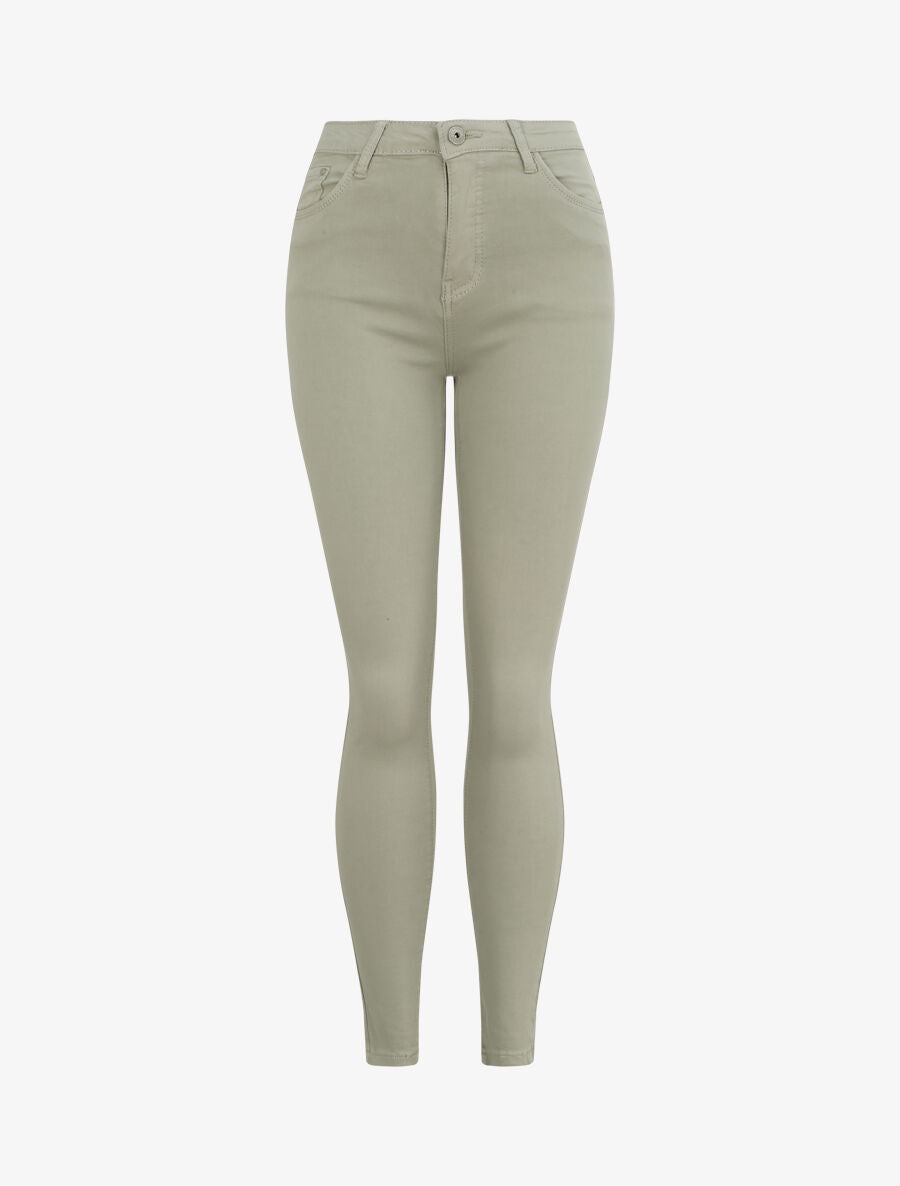 Jean skinny uni à taille haute - Vert olive - 3