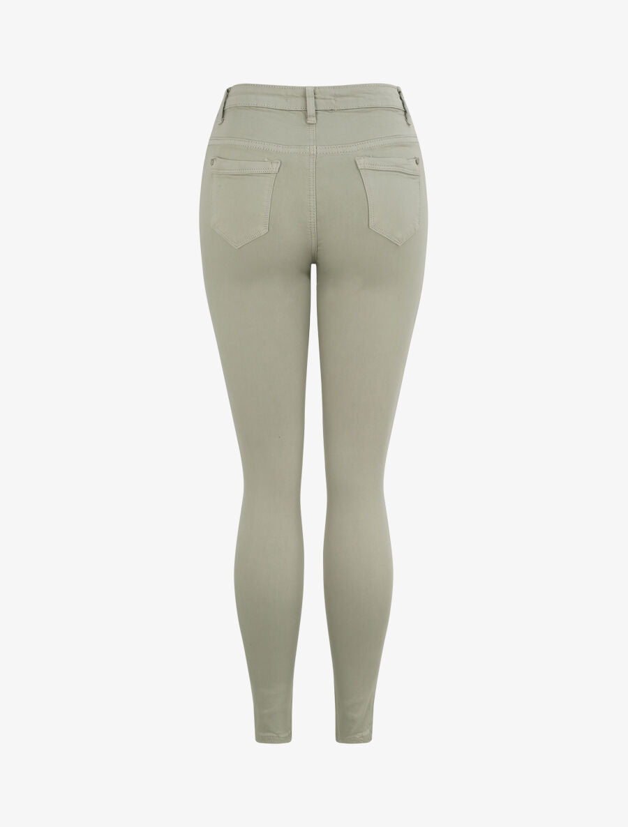 Jean skinny uni à taille haute - Vert olive - 4