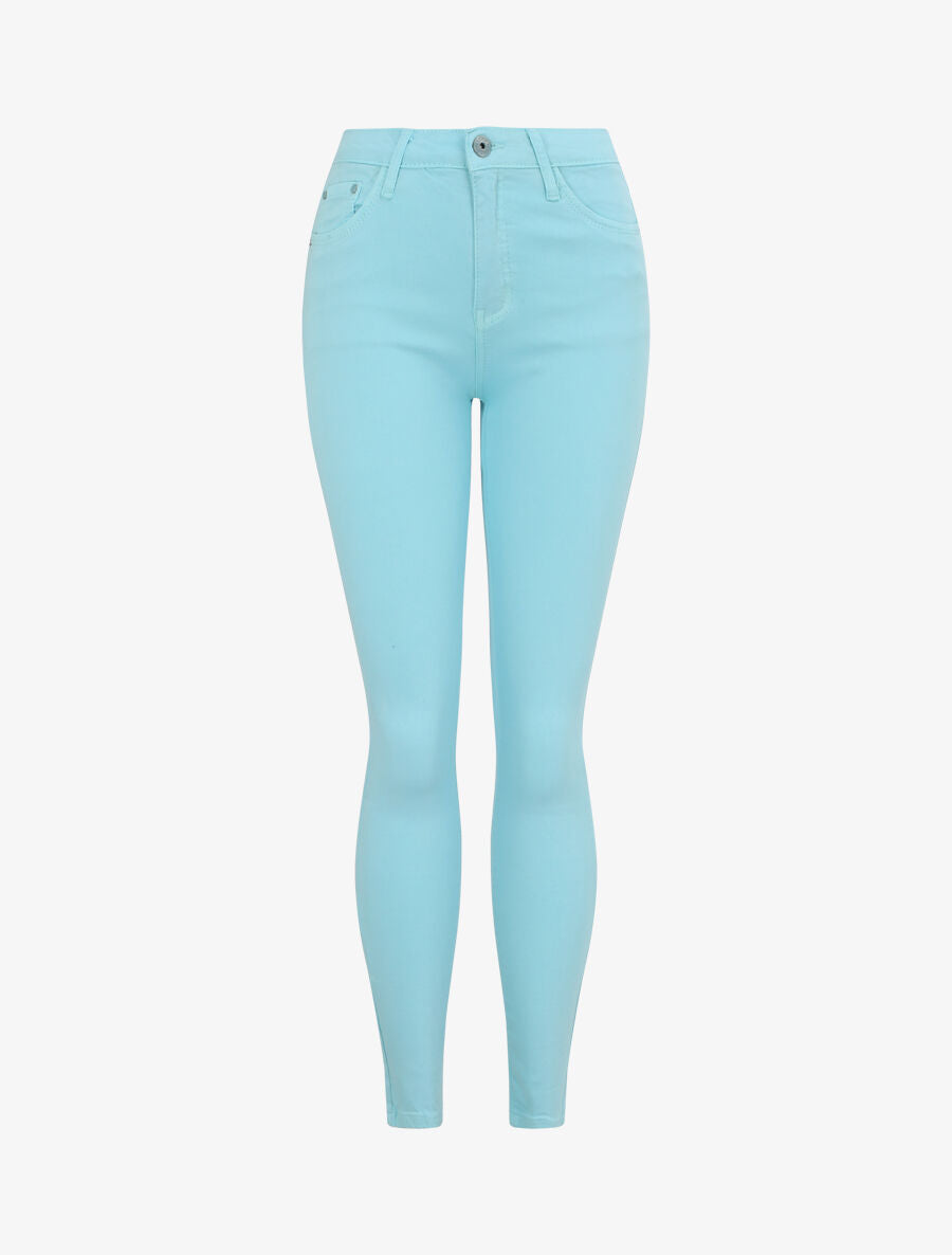 Jean skinny uni à taille haute - Bleu ciel - 3