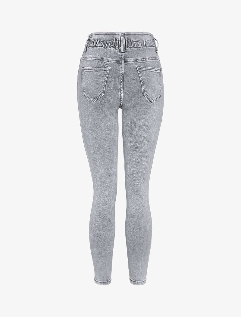 Jean skinny paperbag taille haute - Gris - 2
