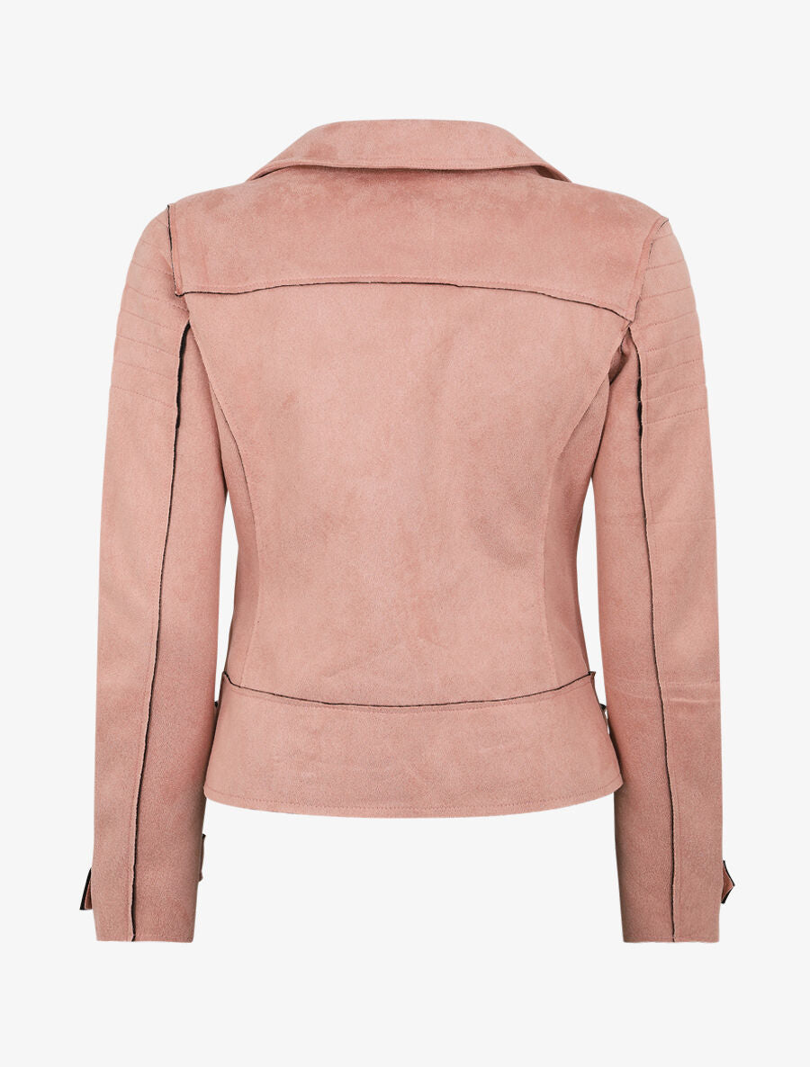 Veste style perfecto effet daim - Rose - 2