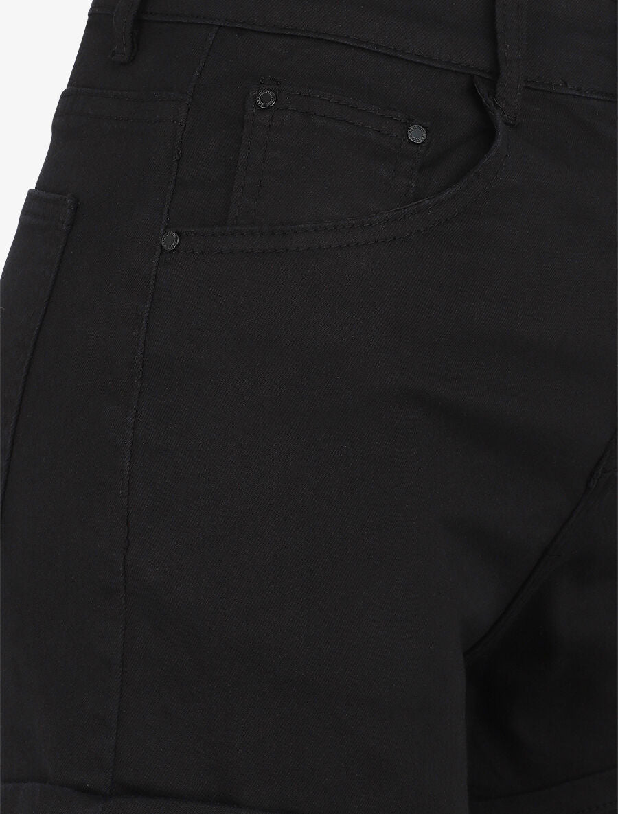Short en jean à ourlets - Noir - 3