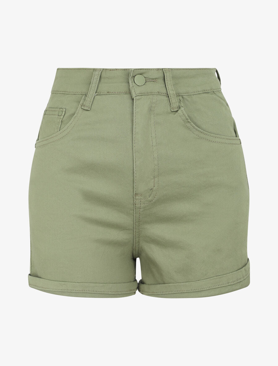 Short en jean à ourlets - Kaki - 5