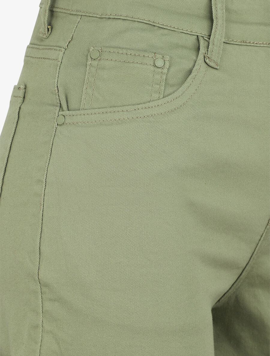 Short en jean à ourlets - Kaki - 3